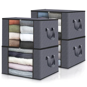 1/2/4PCS 90L ใหญ่เสื้อผ้าห้องเก็บกระเป๋ากับซิป Foldable ตู้เสื้อผ้า Organizers เก็บของกล่องผ้าห่มขึ้นเตียงกับเสื้อผ้า