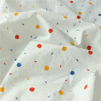 150x50cm ขาว Botton ที่มีสีสรรจุดตัดดอกไม้การพิมพ์การเย็บผ้า DIY เด็กเสื้อผ้าของผู้หญิงเสื้อ Handmade เสื้อผ้า