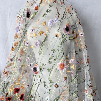 1yard คาโครงร่างที่มีสีสรร Embroidery Skirts ผู้หญิงชุดผ้าหลากสีน้ำดอกไม้นักพฤกษศาสตร์กลับบ้านผ้า