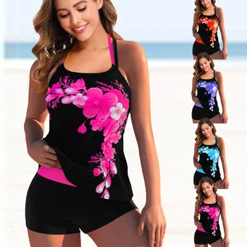 2022 ผู้หญิงคนใหม่ดอกไม้พิมพ์ Tankini Swimsuits อีกอย่างขนาด Swimwear ผู้หญิงเข้าไปในชุด....หญิงสองชิ้นส่วนเอาชุดว่ายน้ำไปด้ว Beachwear ว่ายน้ำ