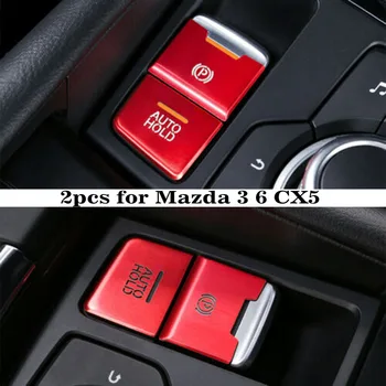 2pcs รถ EPB สวนเบรค Autohold ปุ่มปกปิดด้านเล็มเคยใช้ตกแต่งสีแดงสำหรับ Mazda 36 CX5 รตกแต่งภายในเครื่องประดับปุ่มปิด Trims