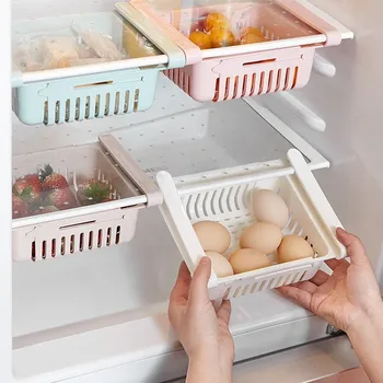 Adjustable ครัวตู้เย็นเก็บของชั้นกลับบ้านจัดการอาหารส่วนบรรจุตู้เย็นลิ้นชักเก็บของกล่องบันทึก Retractable ชั้น