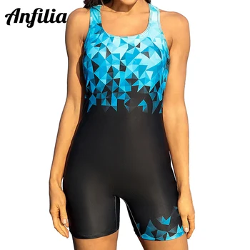 Anfilia ผู้หญิงเข้าไปในชุด....หนึ่งชิ้นส่วนหญิง Swimwear Boyleg กีฬา Colorblock อชุดว่ายน้ำชุดเซ็กซี่โดยเฉพาะบนใบหน้าของชายหาดใส่