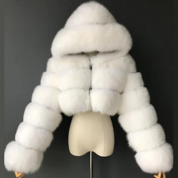 Biyaby 2022 ฤดูหนาวคุณภาพสูง Faux ขนสัตว์เสื้อผู้หญิง Thicken อบอุ่น Cropped Furry ใส่ฮู้ดหรอแจ็คเก็ตหญิงแฟชั่นปลอมขนสัตว์ Outerwear
