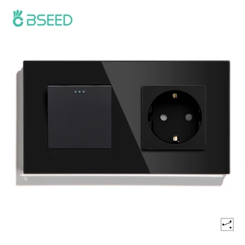 BSEED ปุ่ม Switches 1/2/3Gang 2Way EU กำแพงจากซ็อกเกตคริสตัลกระจกผนังเครื่องจักร Switches EU มาตรฐานสีขาวดำสีทอง