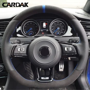 CARDAK กำหนดสีดำเป็นเครื่องหนังหนังรถบังคับเลี้ยวล้องปิดบั Volkswagen กอล์ฟสเปนเซอร์รี้ดครับ R MK7 GTI VW กอล์ฟ 7 โปโล Scirocco 20152016