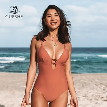 CUPSHE โอ-แหวน Plunge คอหนึ่งชิ้นส่วนเข้าไปในชุด....สำหรับผู้หญิงสีส้มเซ็กซี่ Backless Monokini Swimwear 2023 อชุดว่ายน้ำชุด Beachwear
