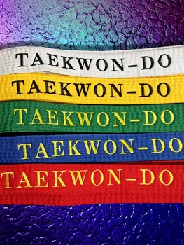Embroidery Taekwondo เข็มขัด WTF ITF ล้อมประชิดมากยึดสายเคเบิ Waistband Girdle ความกว้าง 4cm นักเรียนทดสอบผิวขาวสีเหลืองสีเขียวเป็นสีฟ้าสีแดง Customization โลโก้