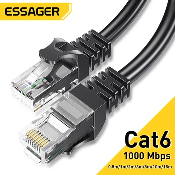 Essager อีเทอร์เนตกฉายบนเคเบิลอ Cat6 เอียเคเบิลทีวีของ UTP แมว 6 RJ 45 องเครือข่ายเคเบิลทีวีของ 5m/10m/15m แก้ไขสันหลังสำหรับแลปท็อป Router RJ45 เครือข่ายสายเคเบิล