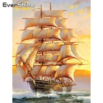 Evershine องเพชรวาดภาพเต็มไปด้วยเจาะจตุรัสกลายเป็นแนวนอน Sailboat องเพชร Embroidery นบรรยากาศรอยเย็บทเพชรเม็กระจกโมเสค