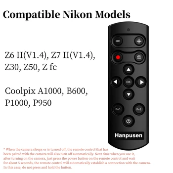 Hanpusen ตัวเลข-L7B เครือข่ายไร้สายการควบคุมระยะไกลประตูปลดปล่อยสำหรับ Nikon Z5 Z30 Z6II Z7II Zfc Z50 P950 A1000 B600 P1000;เป็น Nikon ตัวเลข-L7