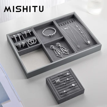 MISHITU เครื่องประดับผู้จัดผ้ากำมะหยี่หรือเปล่าน่ะอือแน่นเครื่องประดับห้องเก็บของไอคอนในถาดแสดงแหวนสร้อยข้อมือสร้อยคอห้องเก็บของกล่องแสดลิ้นชักจัดการถาด