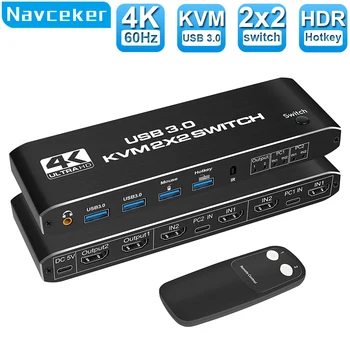 Navceker HDMI-น่ะไร้เดียงสาและไม่เสแสร้งด้ KVM เปลี่ยน 4K 60Hz 2 เรือทั้งคู่จพอร์ต USB 3.0 KVM เปลี่ยน 1080P พอร์ต USB KVM Switcher HDMI กับพอร์ต USB 3.0 พอร์ต