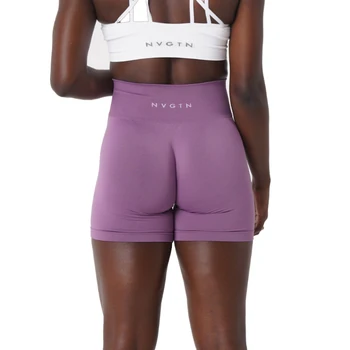 NVGTN Solid Seamless กางเกงขาสั้นฉัชุดยูนิฟอร์มต่าผู้หญิงอ่อนออกกำลังเป็นซุปเปอร์ฮีโร่ Fitness ชุดกางเกงโยคะยิมใส่