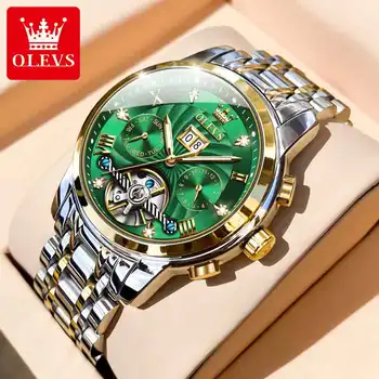 OLEVS 9910 นาฬิกาหรูหราสำหรับผู้ชายโดยอัตโนมัติดู Waterproof Stainless เหล็กเครื่องจักร Luminous ชาย Wristwatch