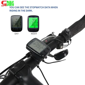 Sunding SD 563A จักรยานคอมพิวเตอร์ Waterproof จักรยาน Odometer LCD แสดง Cycling Speedometer กับสีเขียว Backlight