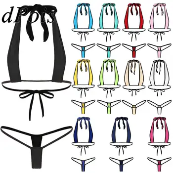 Womens โครมเซ็กซี่โดยเฉพาะบนใบหน้าของชุดขั้นในเกลือนกลาดตั้งเข้าไปในชุด....ชุดชั้นในชุดว่ายน้ำชุดลูกไม้ขึ้น Halter ทรงน้อยลุกขึ้น G-ข้อความ Swimwear สองชิ้นส่วนชุด