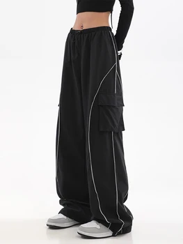 Y2K ผู้หญิงผิวดำ Streetwear Techwear สินค้าเกาหลี Harajuku ร่มชูชีพทางกางเกงคน Sweatpants ว้างขา Joggers กางเกงเสื้อผ้า