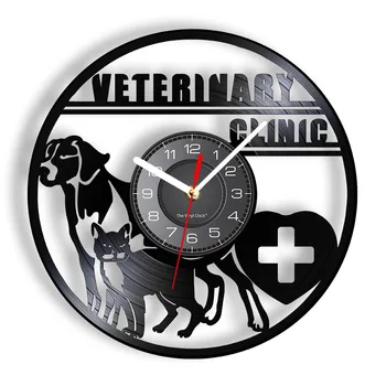 คลีนิคสัตวแพทย์ Veterinarian กำแพงเวลาสุนัขและแมวส Veterinary โรงพยาบาล Vinyl บันทึกองกำแพงนาฬิกาสัตว์เป็นคู่รักสัตวแพทย์ของขวัญ