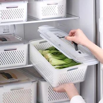 ตู้เย็นผู้จัดตู้เย็นเก็บกล่องใหม่ออกของผักผลไม้กล่องท่อระบายน้ำออตะกร้านอกห้องเก็บขอ Containers ตู้เก็บอาหารจัดการห้องครัว