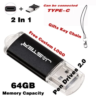 ประเภท-C 2 ใน 1 ว่างโลโก้ที่กำหนดปากกาสีดำขับรถ 64GB พอร์ต USB แฟลชไดร์ฟของขวัญวังกุญแจความทรงจำติดงานแต่งงาน Photography ของขวัญ