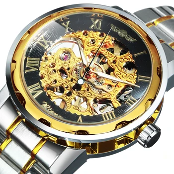 ผู้ชนะทองโครงสร้างของระวังสำหรับคนเครื่องจักร Wristwatches Stainless เหล็กมัด Mens ด้านบนนาฬิกาแบรนด์ที่หรูหราชายนาฬิกา 2023