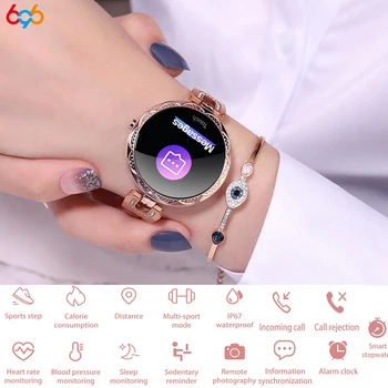ผู้หญิงฉลาดนาฬิกาข้อมือผู้หญิงอัตราการเต้นหัวใจความดันเลือดนอนหลับคุณภาพการตรวจสอบ Pedometer IP67 Waterproof แฟชั่น Smartwatch