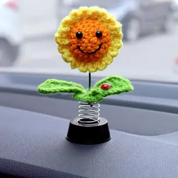 รถ Ornament มีชีวิตชีวาวี่ยงหัว Sunflower ร่ารถเครื่องประดับแดชบอร์ดดอกไม้ของเล่นสำหรับรถ