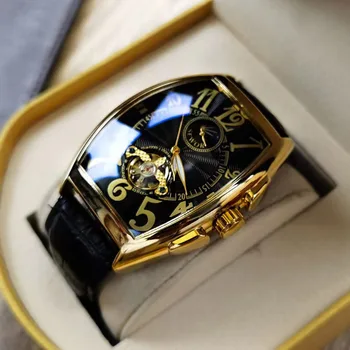 หรูหราอัตโนมัติเครื่องยนตร์ขัดระวังสำหรับผู้ชายข้อมือดู Tourbillon โครงกระดูกข้อมือนาฬิกา Tonneau องคดีผู้ชาย Luminous บ Wristwatch
