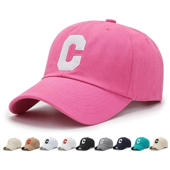 แฟชั่นอาทิตย์หมวกสำหรับผู้หญิงภาษาเกาหลีใหญ่ C จดหมายปักอ Peaked หมวกผู้ชายหน้าร้อนใหม่หญิงครีมกันแดดเบสบอนฝาด้านบน/ด้านล่าง Unisex หมวก