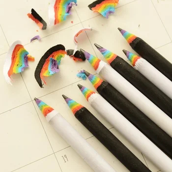ใหม่ 2Pcs สายรุ้งดินสอ HB ดินสอสีดำและสีขาวชุดสร้างสรรค์บุคลิกภาพนักศึกษาดินสสายรุ้งดินสออุปกรณ์การเรียน Kawaii